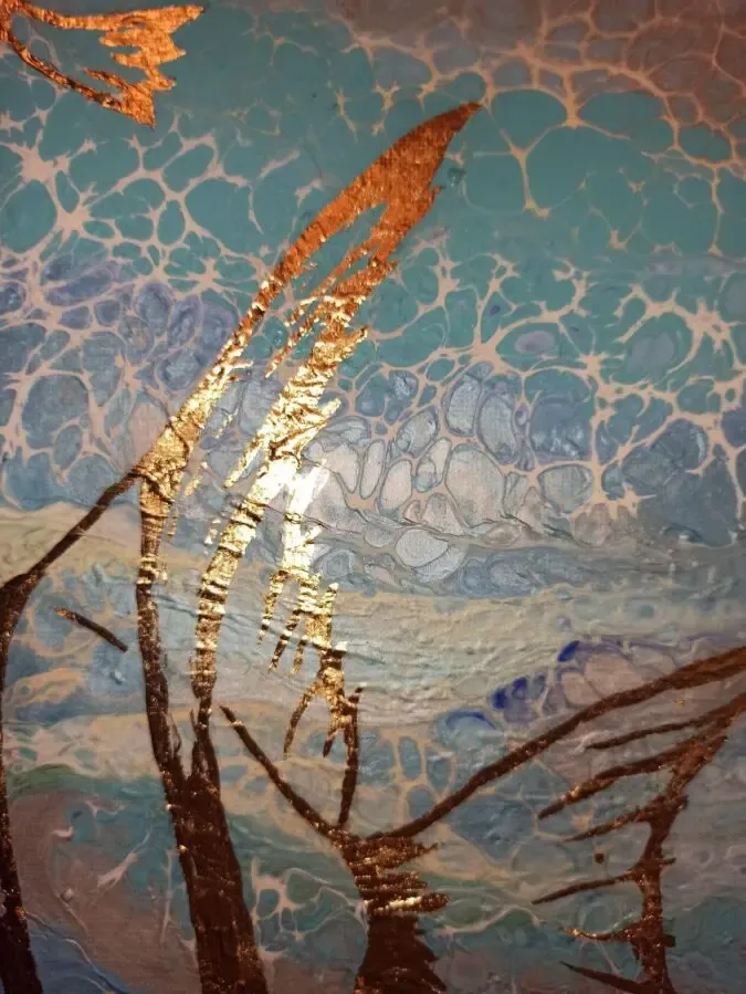 Риби живопис Fluid Art на полотні, акрил та поталь 5