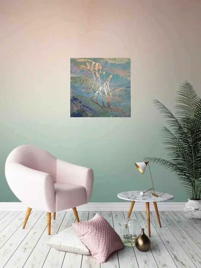 Риби живопис Fluid Art на полотні, акрил та поталь 8