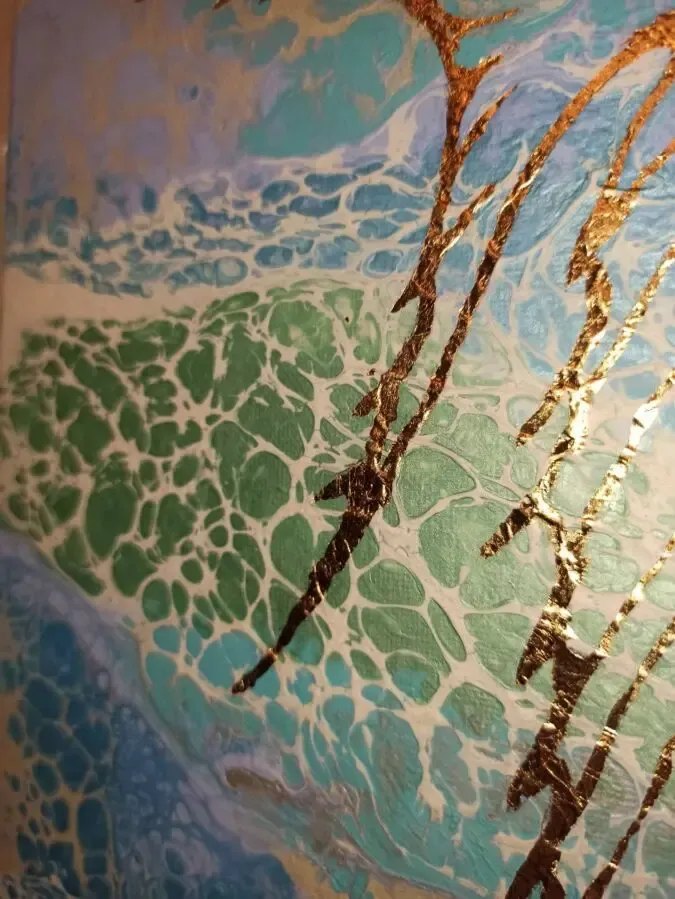 Риби живопис Fluid Art на полотні, акрил та поталь 4