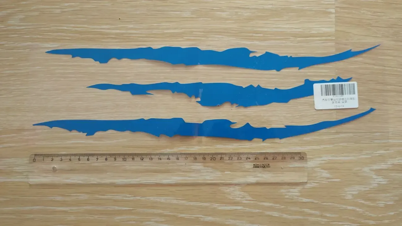 Наклейка на авто или мото в виде Царапины Когтем Синяя Светоотражающая 5