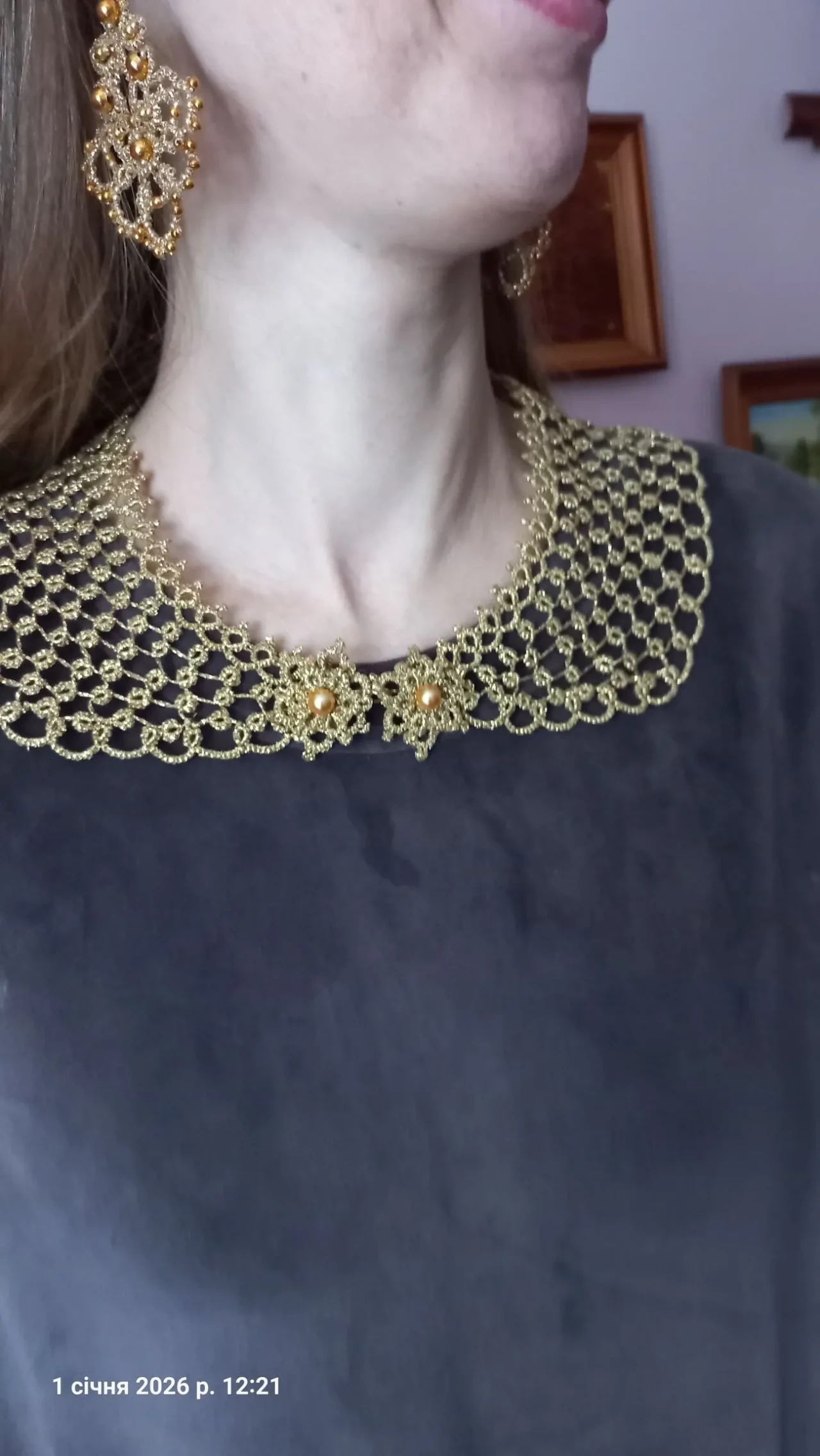 Комірець мереживний ..Як золото.. Фріволіте. 2