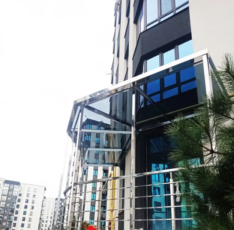 Скляні козирки, навіси, дашки з нержавійки 7