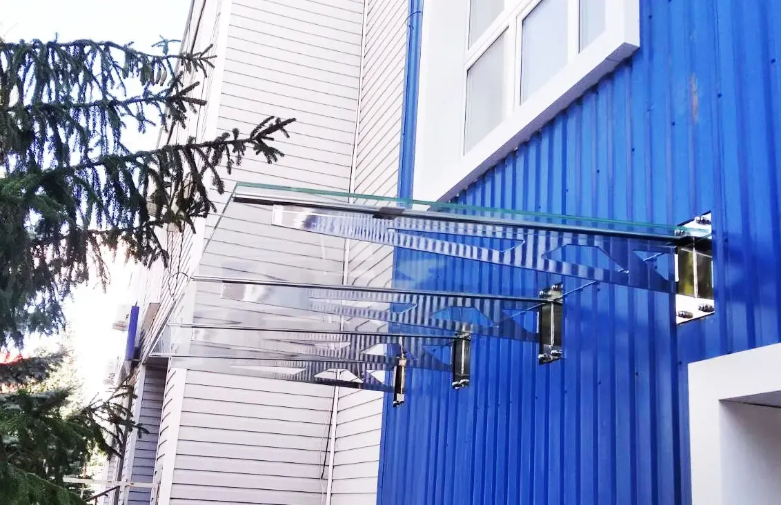 Скляні козирки, навіси, дашки з нержавійки 4