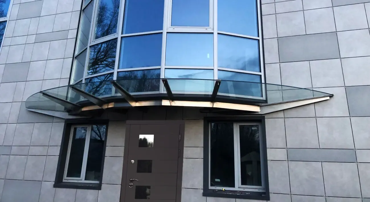 Скляні козирки, навіси, дашки з нержавійки 5