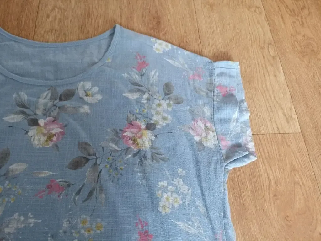 Итальянская блузка женская хлопок св голубая в цветочный принт 50-52 8