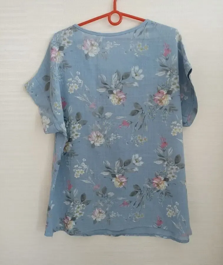 Итальянская блузка женская хлопок св голубая в цветочный принт 50-52 4