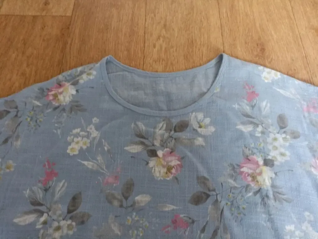 Итальянская блузка женская хлопок св голубая в цветочный принт 50-52 7