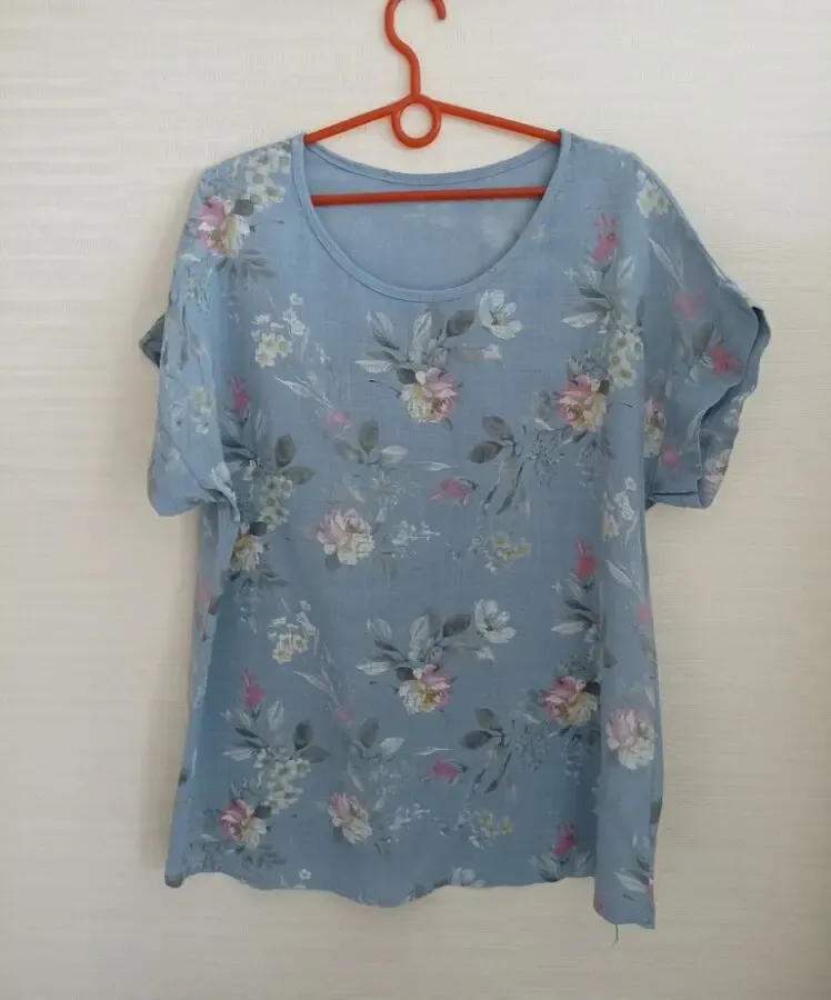 Итальянская блузка женская хлопок св голубая в цветочный принт 50-52 3