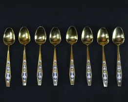 Чайные ложки серебро 875 пробы позолота / эмаль.