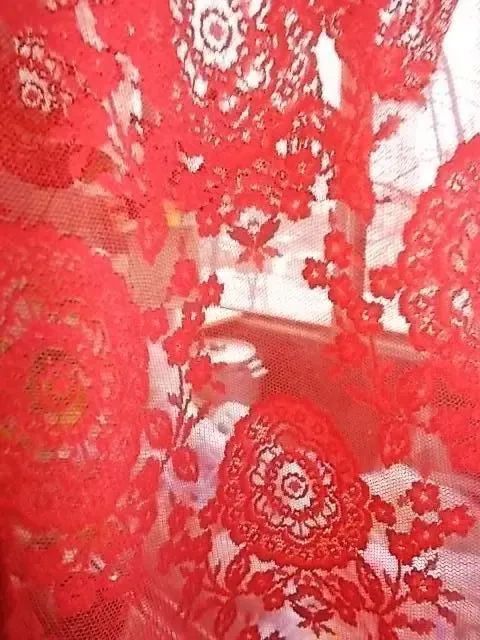 Ткань кружево гипюр на тюле красный, 2 куска Для рукоделия 6