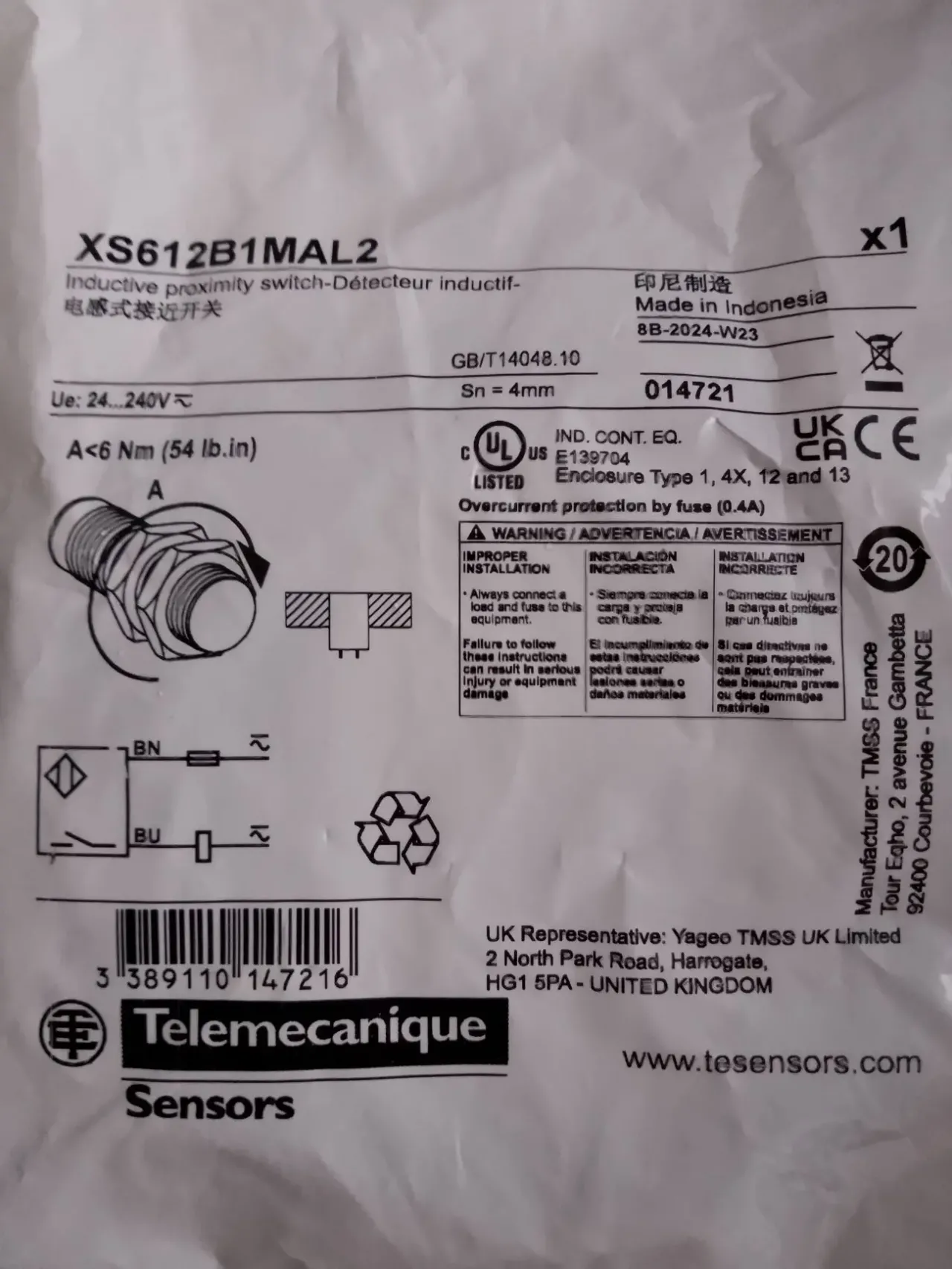 Індуктивний датчик XS612B1MAL2 Telemecanique (Schneider Electric) 8