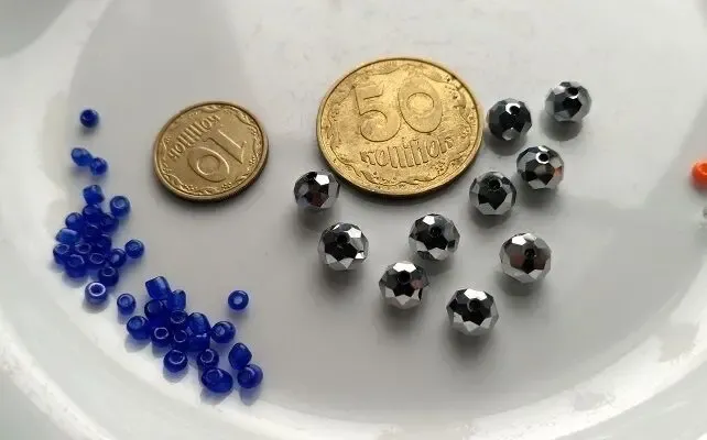 Бисер синий , оранжевый, бусины серебро, набор для  рукоделия 8