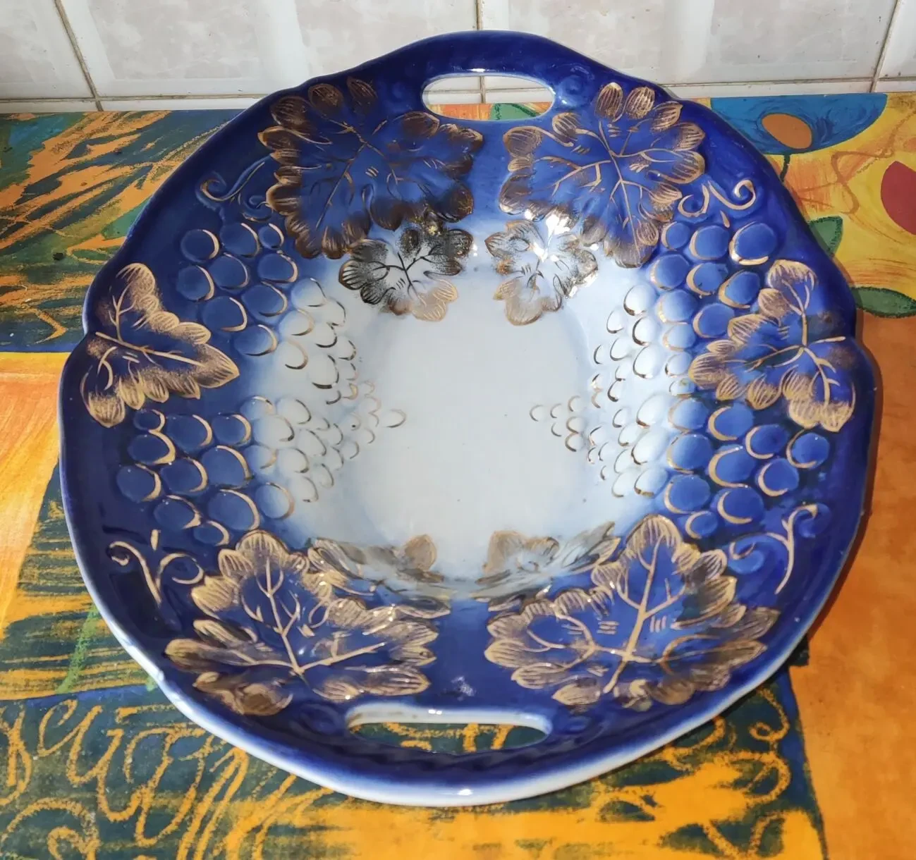 Кобальтовое, фарфоровое блюдо, фруктовница ссср, Коростень 2