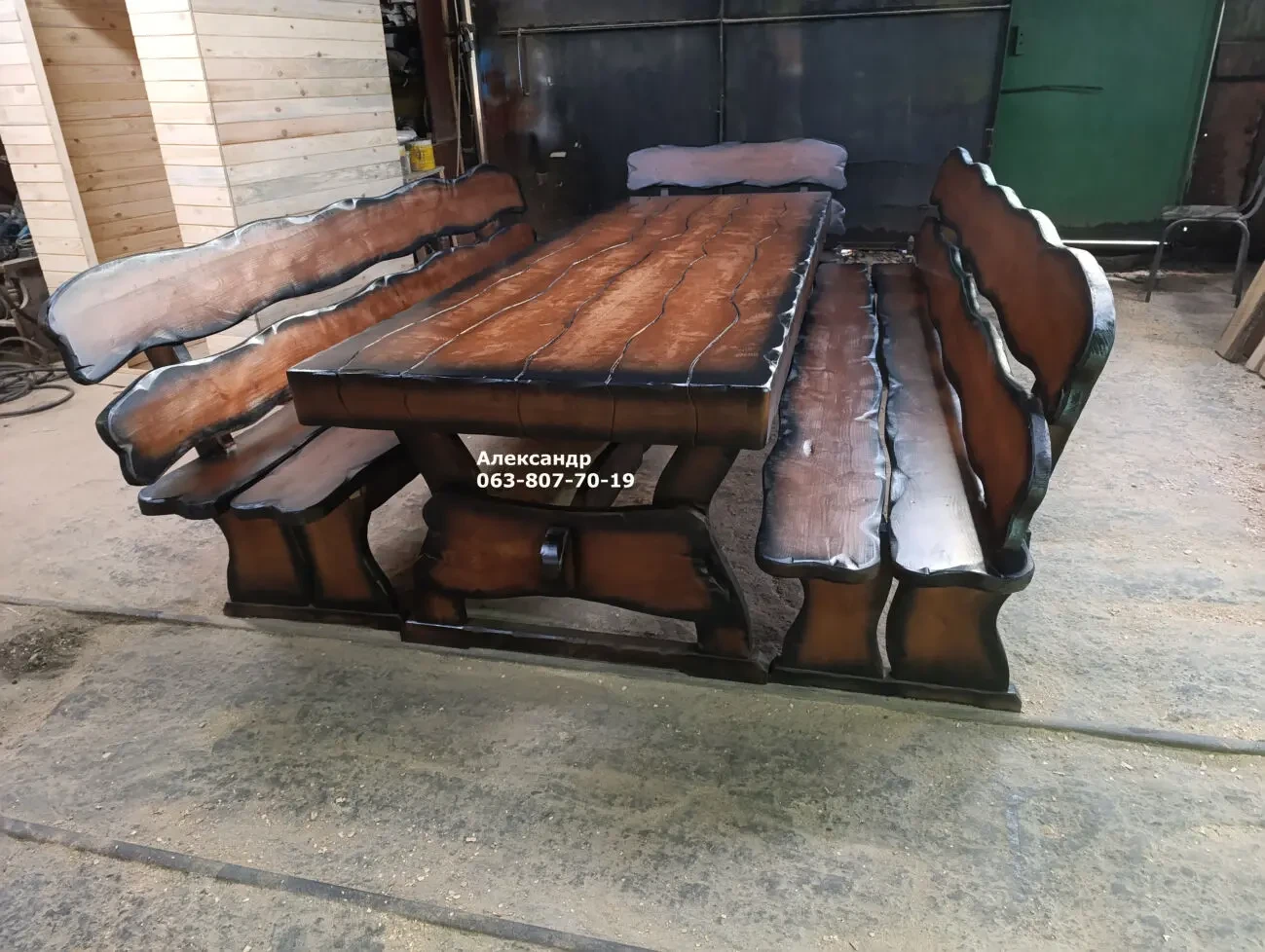 Комплект мебели стол и лавки ( из массива ольхи ) под старину садовая 8