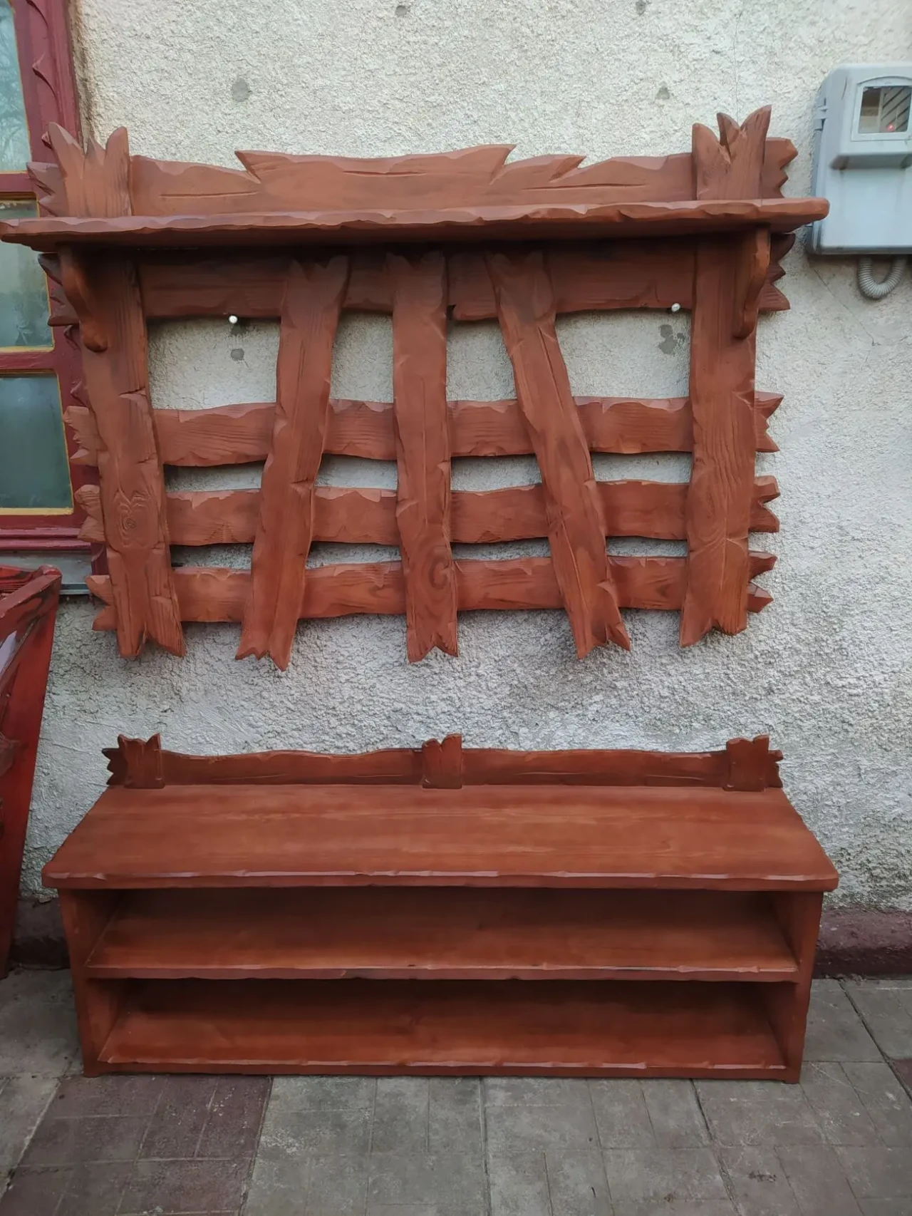 Прихожая деревянная под старину 3( вешалка, полка для обуви ) 5