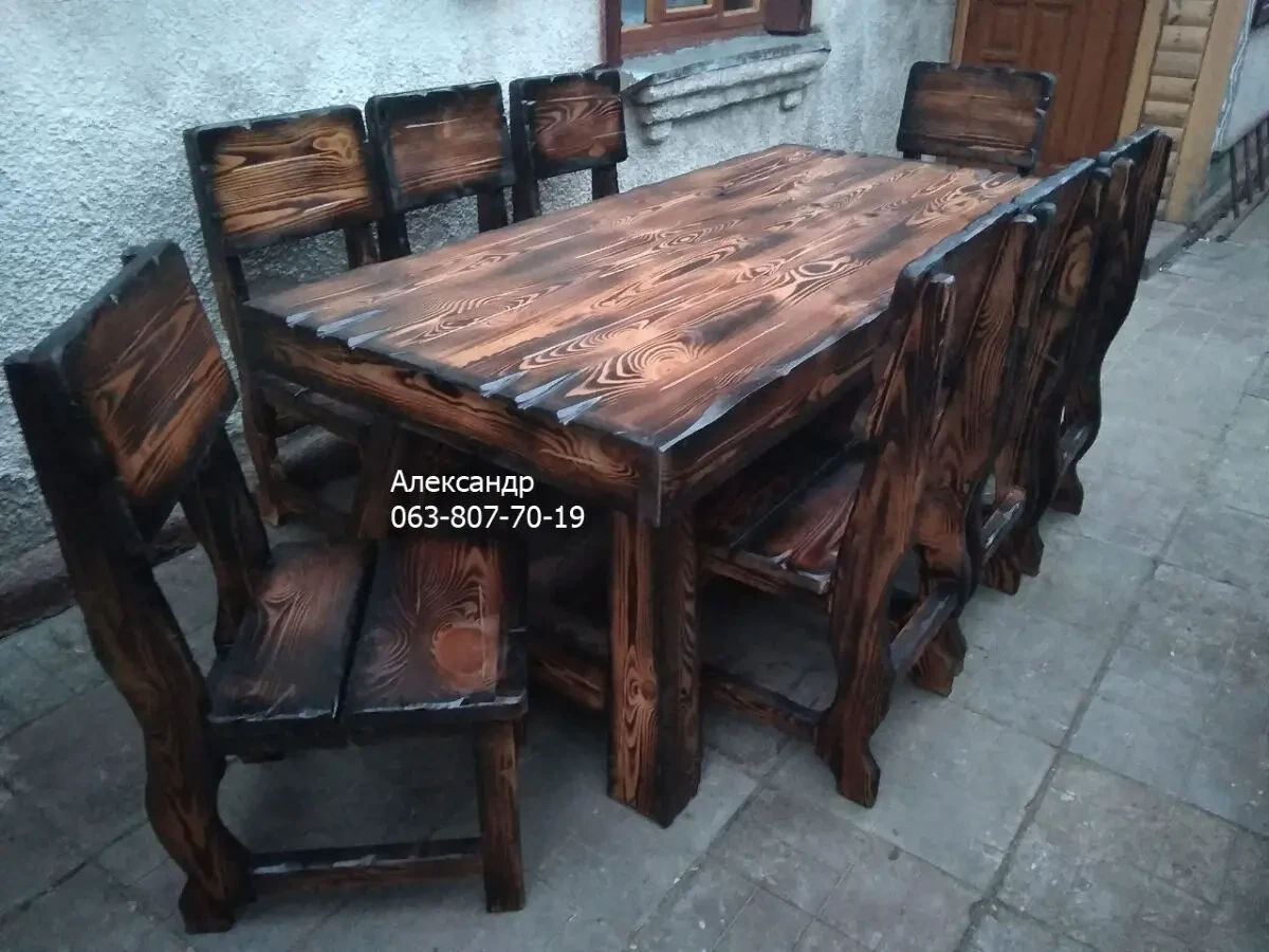 Комплект мебели под старину 8 охотничий (стол, стулья) для бани 5