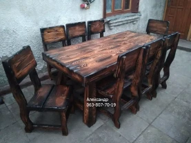 Комплект мебели под старину 8 охотничий (стол, стулья) для бани