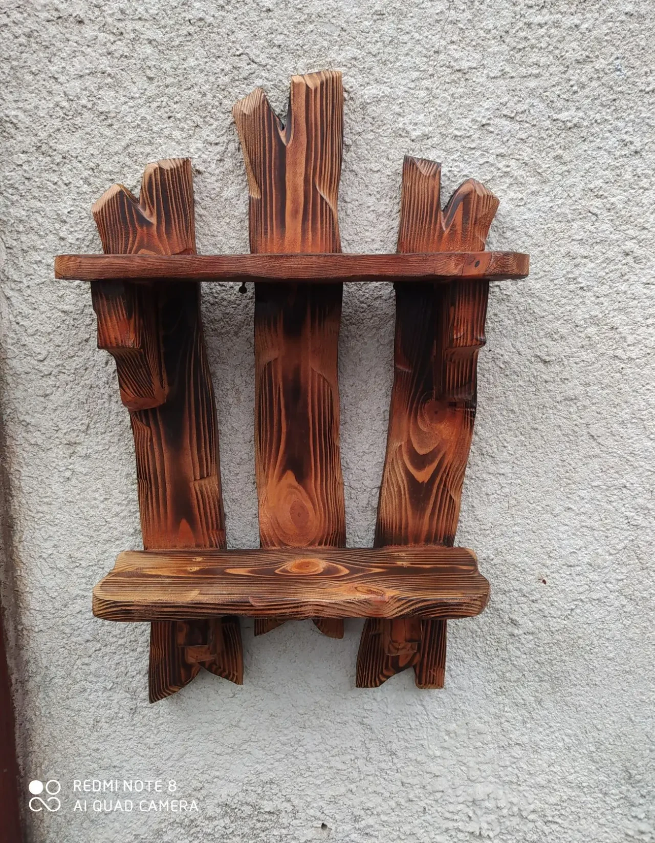 Полка трезубец для бани дачи, из дерева под старину