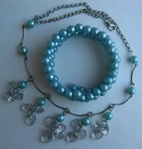 Набор 3 вещи девочке колье на леске, на цепочке сердечки и браслет 3