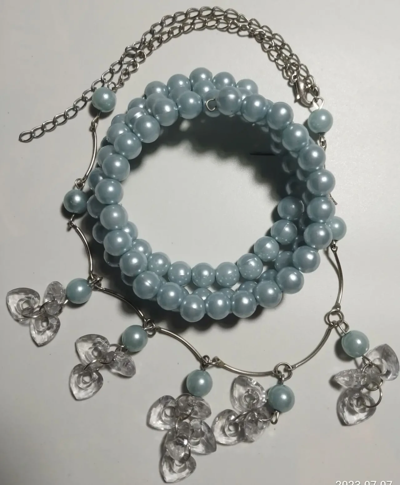 Набор 3 вещи девочке колье на леске, на цепочке сердечки и браслет