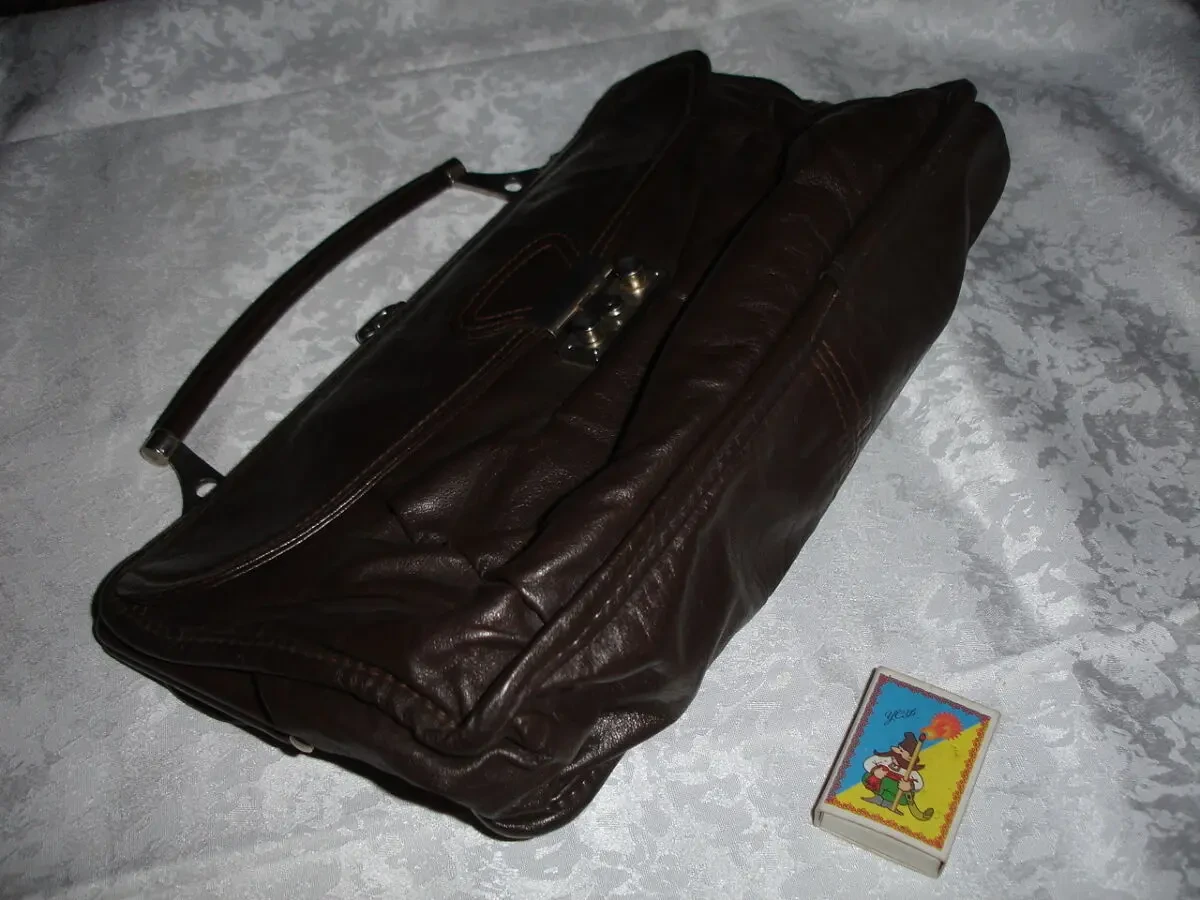 Сумка-САКВОЯЖ темно-коричнева 30 х 20 см. ШКІРА. Ретро. ВІНТАЖ. 2