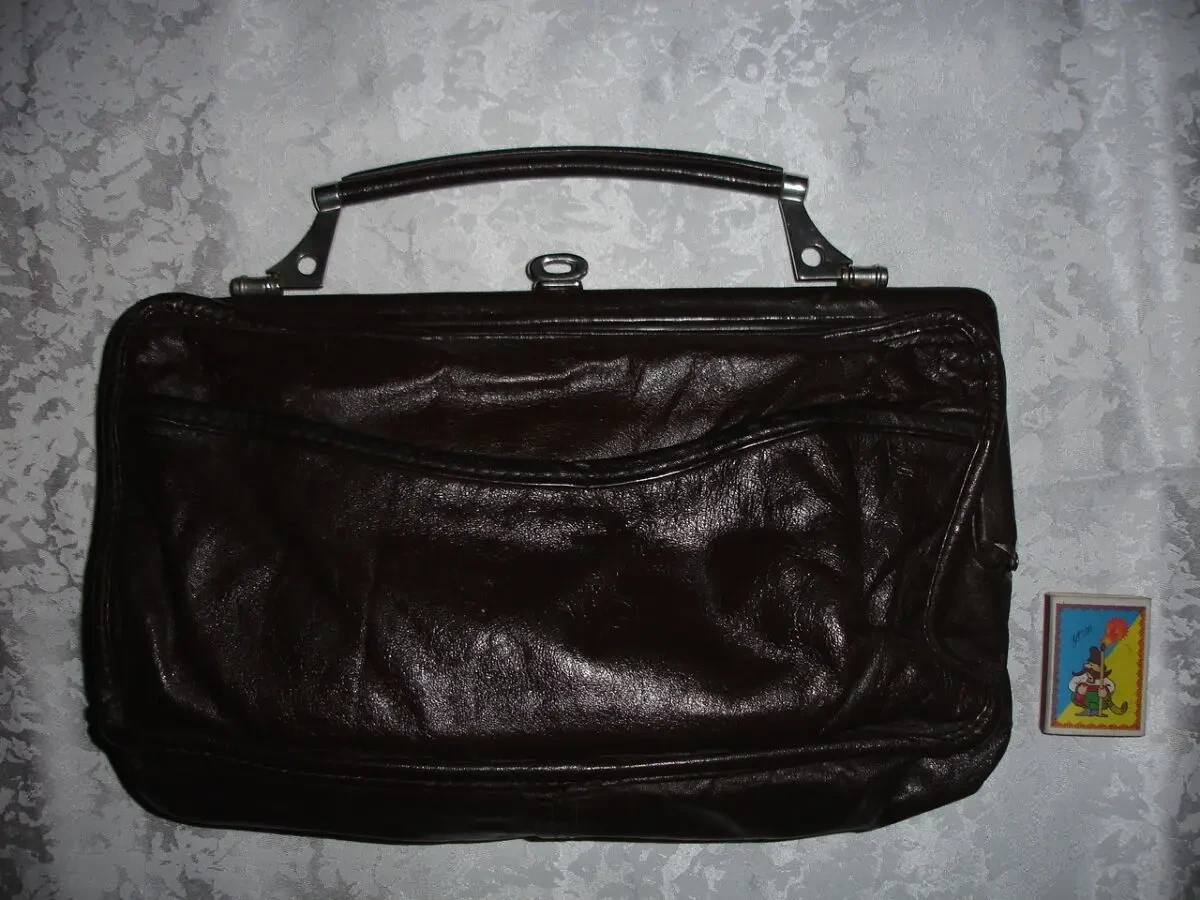 Сумка-САКВОЯЖ темно-коричнева 30 х 20 см. ШКІРА. Ретро. ВІНТАЖ. 3