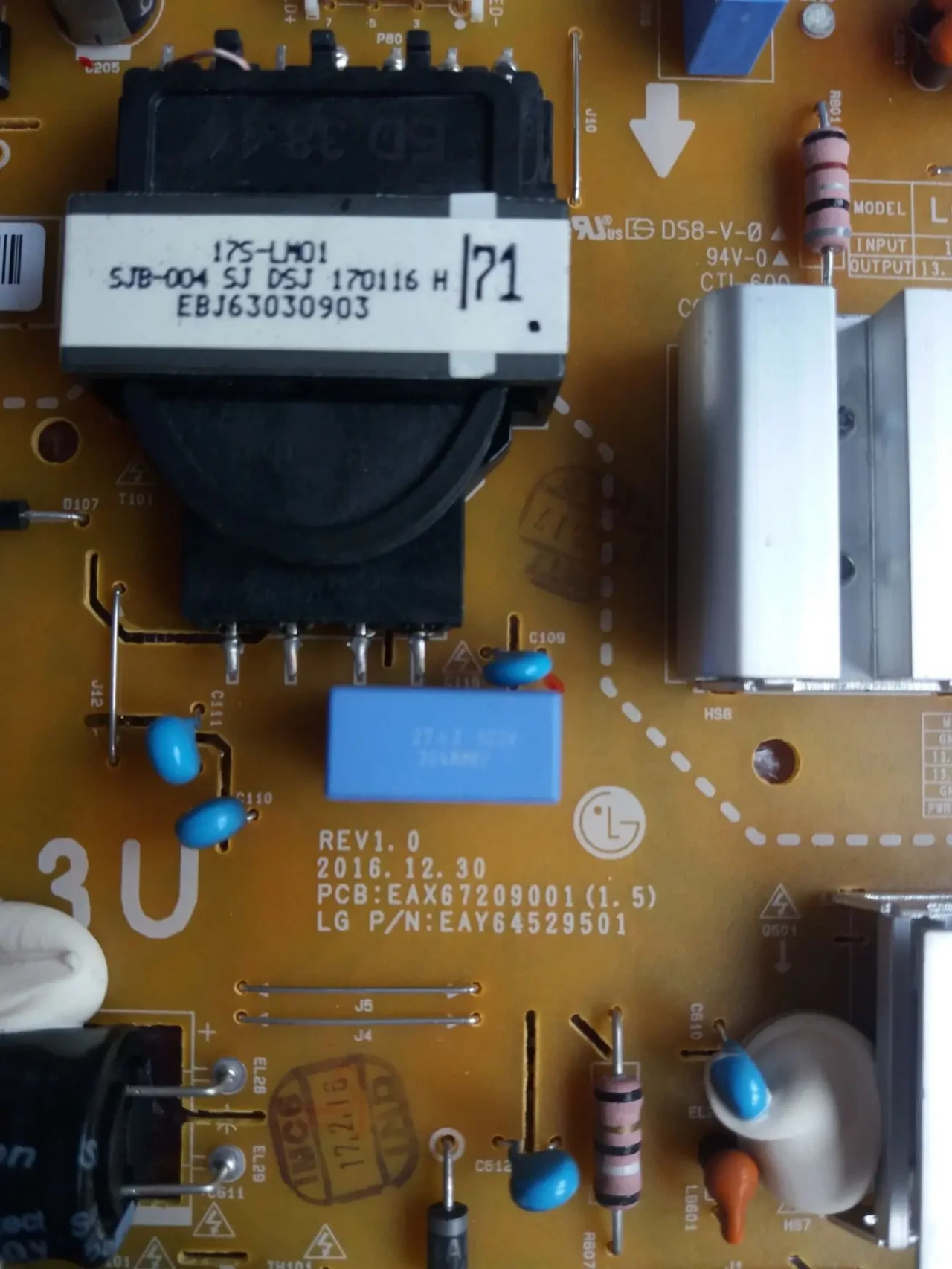 Блок живлення lgp43dj-17u1, eax67209001(1.5) до тв lg 43uj630 2