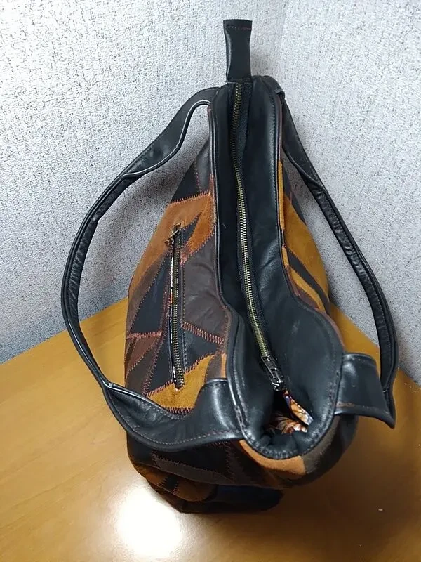 Кожаная женская сумка ручной работы в стиле печворк 3