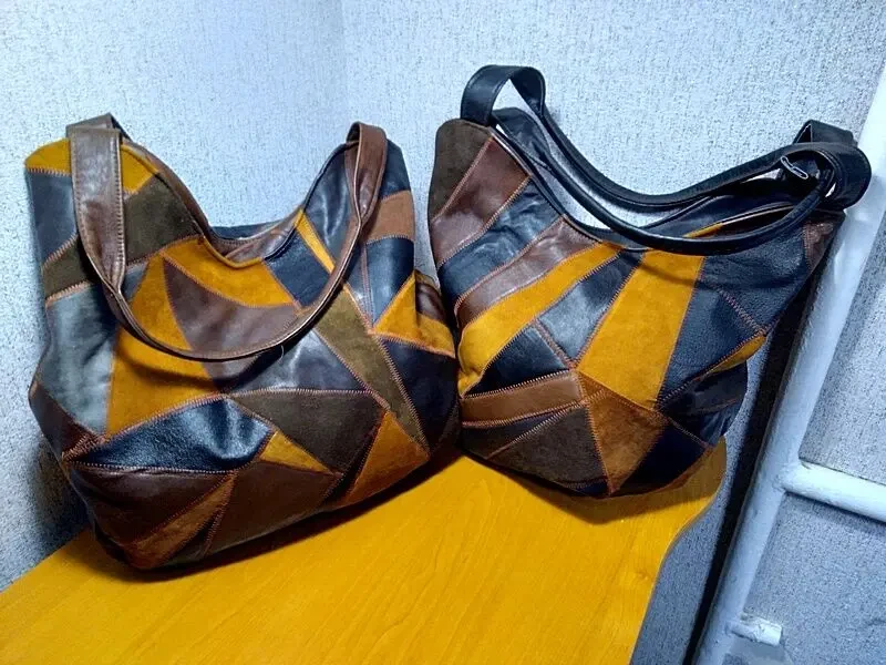 Кожаная женская сумка ручной работы в стиле печворк 5