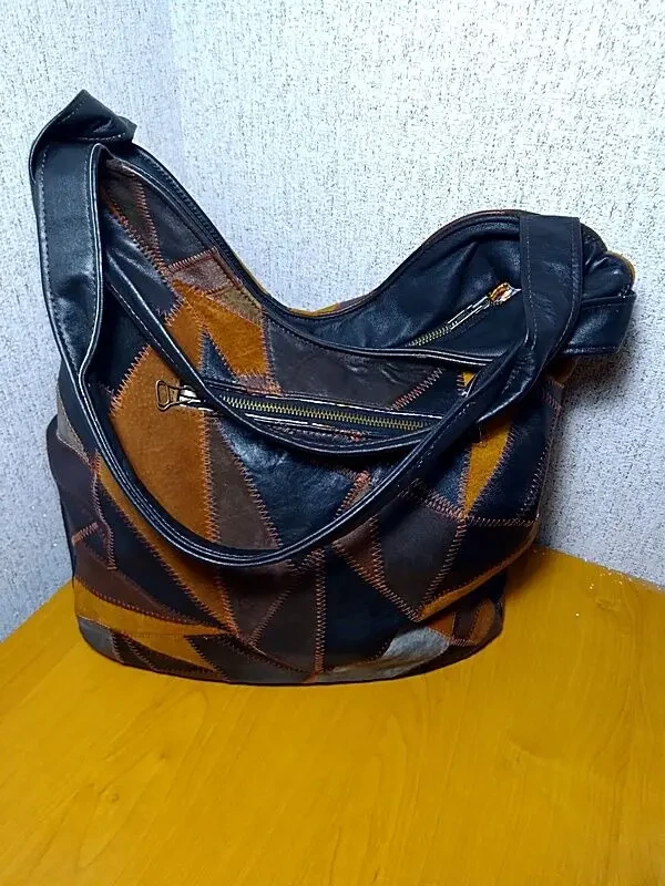 Кожаная женская сумка ручной работы в стиле печворк 2