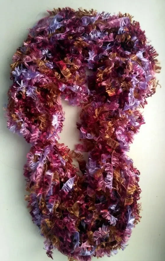 Пряжа пушистая плюшевая меланж коричневый и сиреневый  вес 165 гр 9