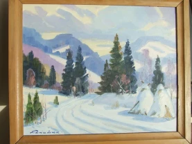 Закарпатская школа  М. Сапатюк    раз. 60 х 50 см. двп.м.  1980 гг.