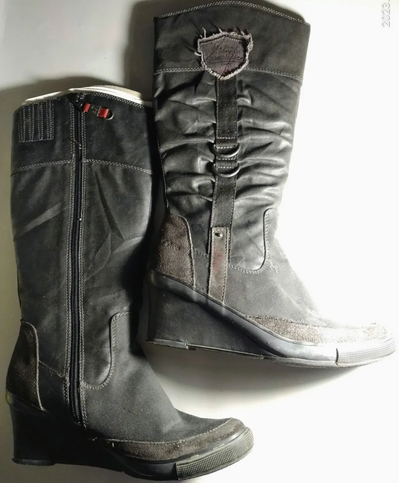 Сапоги 40 26 деми серые зеленые танкетка молния текстиль соливер торг