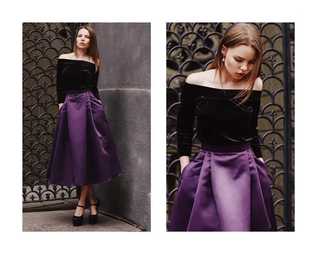 Дизайнерська спідниця в довжині міді, з кишенями. 5