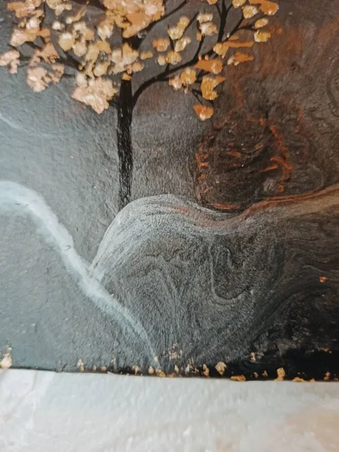 Одна осінь на двох. Акрил, в техніці Fluid Art, та поталь 3