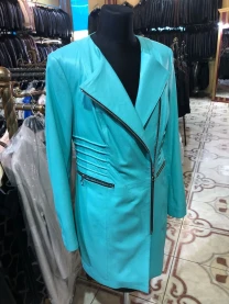 Плащ шкіряний,бірюза