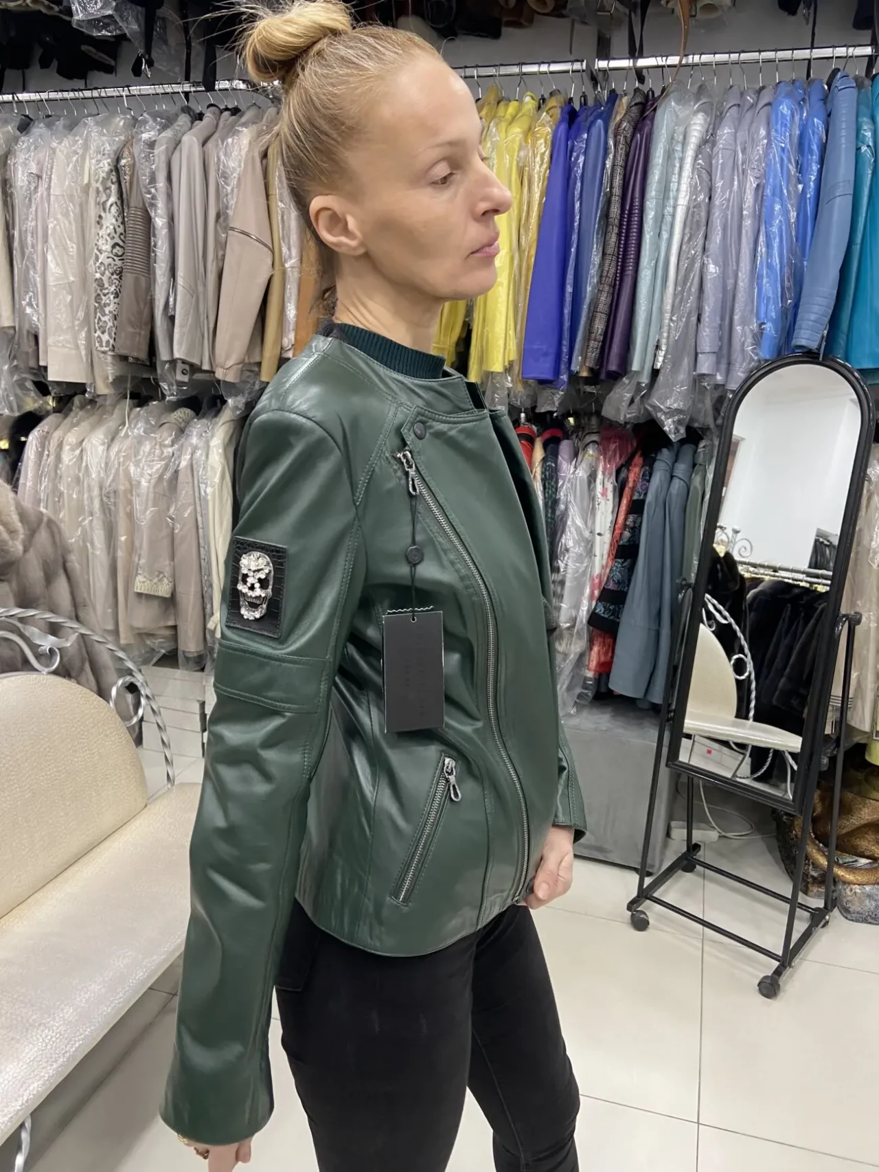 Косуха шкіряна зелена,піджак 8