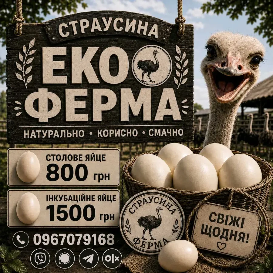 Продаю столові страусині яйця.