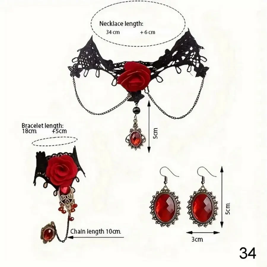 Набір вінтажних прикрас чокер з червоними кристалами, браслет і кільце 5
