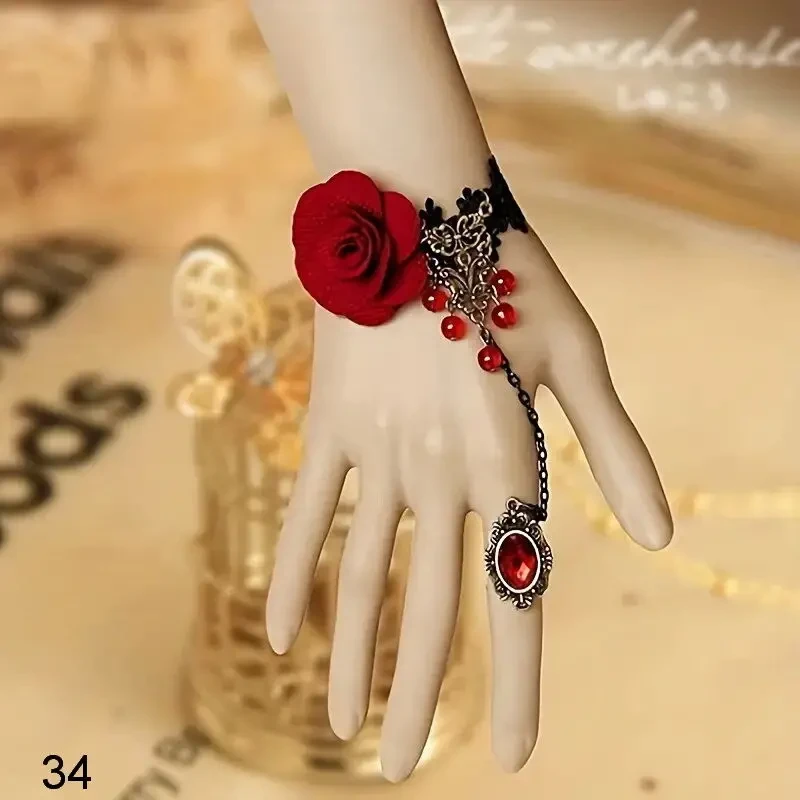 Набір вінтажних прикрас чокер з червоними кристалами, браслет і кільце 6