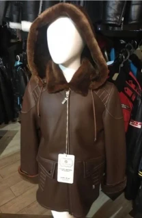 Дублянка дитяча  коричнева,натуральна,капюшон