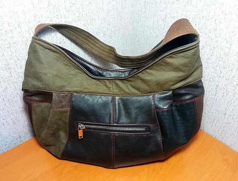 Женская сумка в технике печворк. Кожа и замша. 2