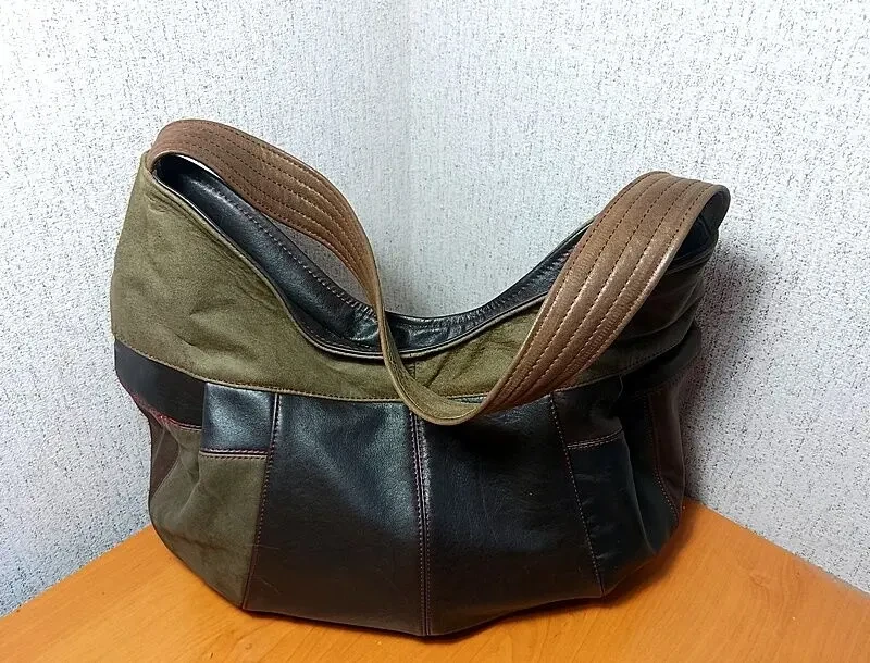 Женская сумка в технике печворк. Кожа и замша.