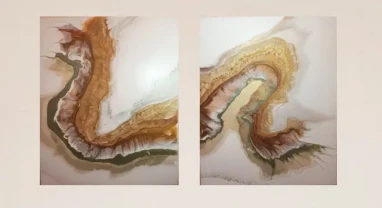 Бурштинове сяйво акрил, в техніці Fluid Art- - діптіх