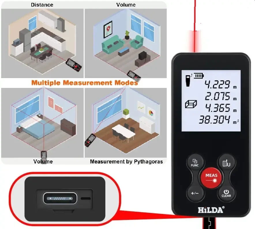 Лазерный дальномер HILDA E50 /Лазерная рулетка на 50 м. перезаряжаемая 5