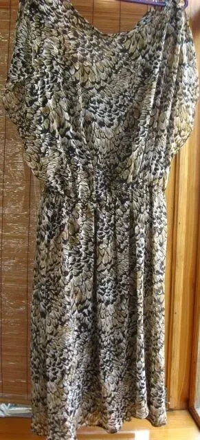 Платье сарафан с 10 двойное шифон принт мелкий коричневые черные перья 2