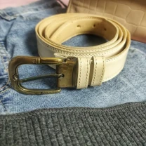 Ремінь жіночий шкіряний тонкий бежевий