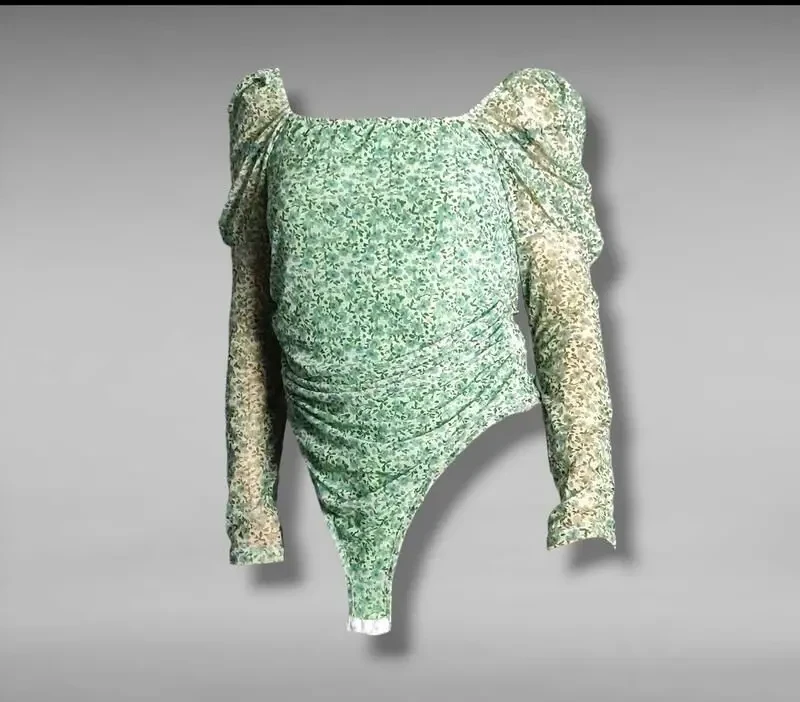 Стильний боді в сіточку з квітковим принтом від rebellious, розмір l 4