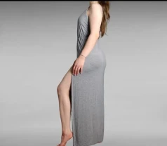 Сіра літня сукня-сарафан з розрізом