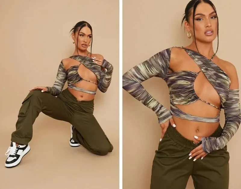 Укорочений топ з довгими рукавами та вирізами 5